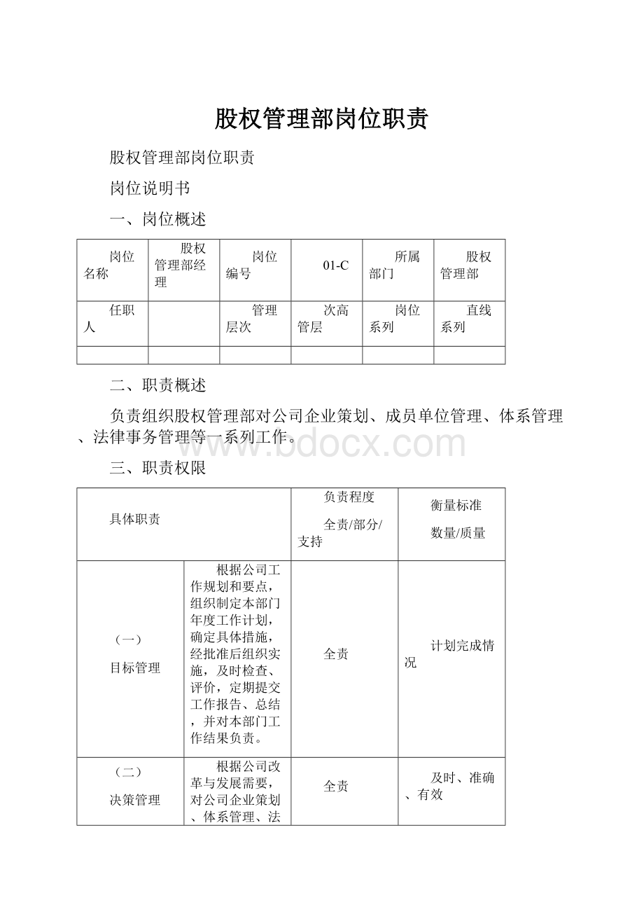 股权管理部岗位职责.docx