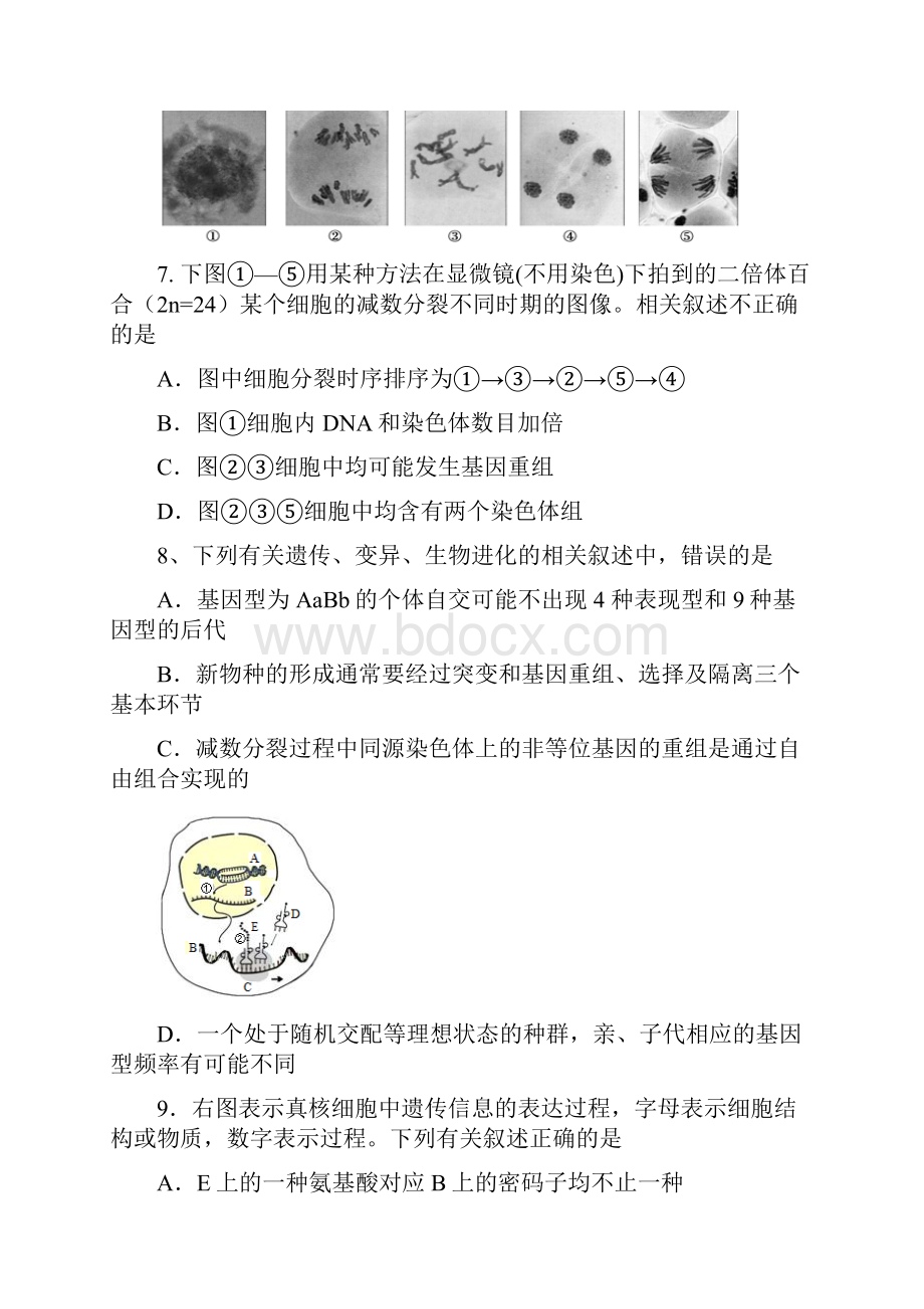 江苏省宿迁市三校届高三下学期质量检测 生物 Word版含答案.docx_第3页