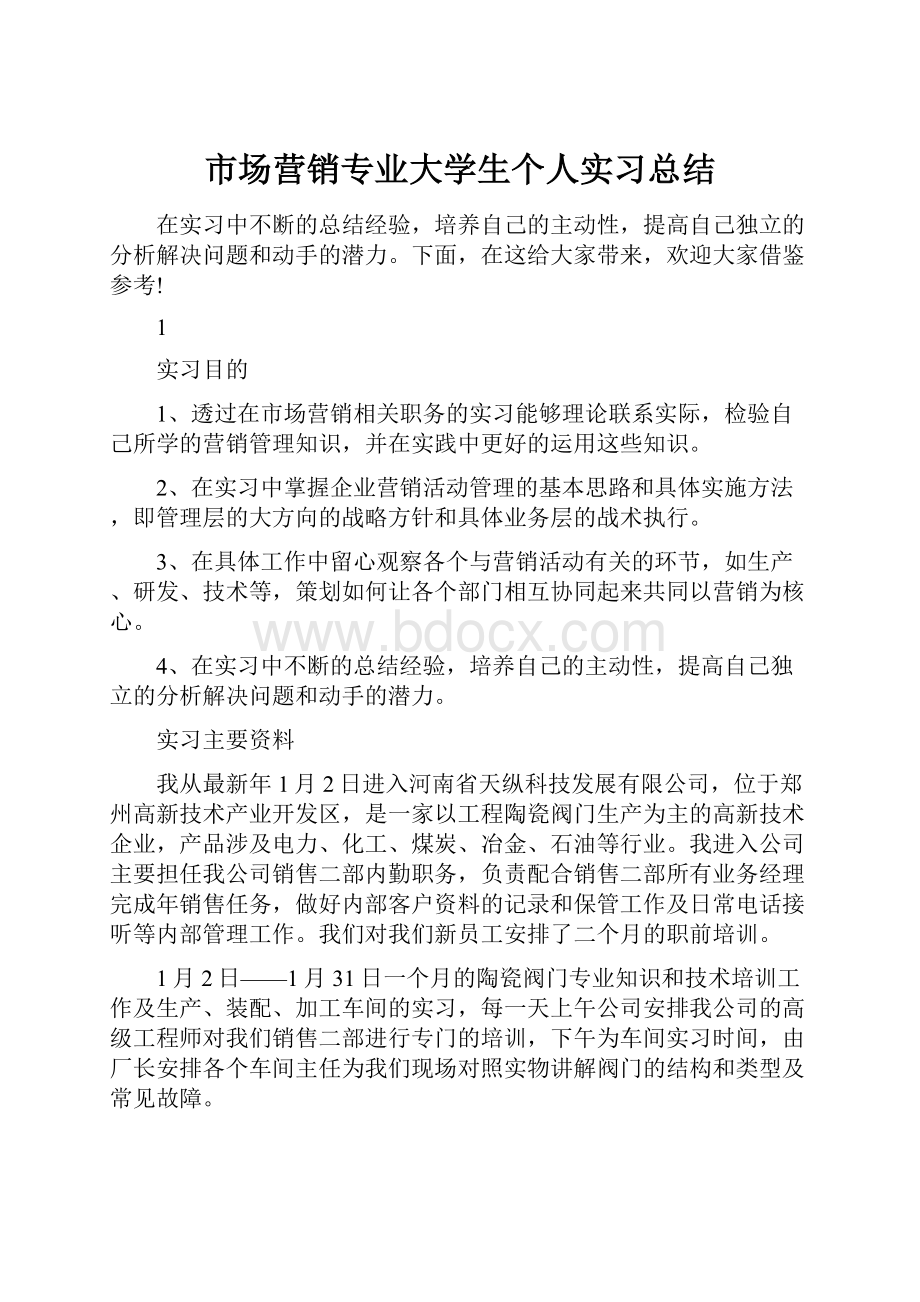 市场营销专业大学生个人实习总结.docx