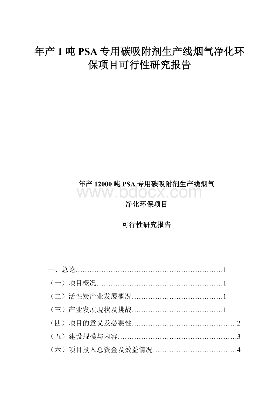 年产1吨PSA专用碳吸附剂生产线烟气净化环保项目可行性研究报告.docx