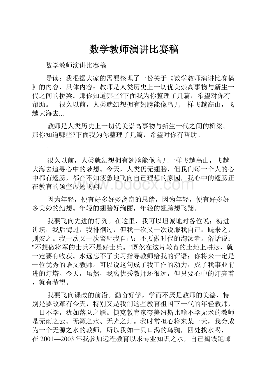 数学教师演讲比赛稿.docx