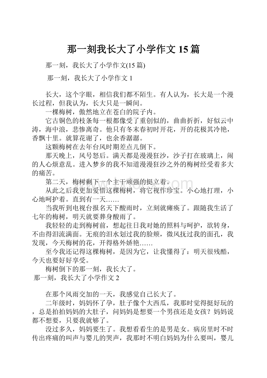 那一刻我长大了小学作文15篇.docx