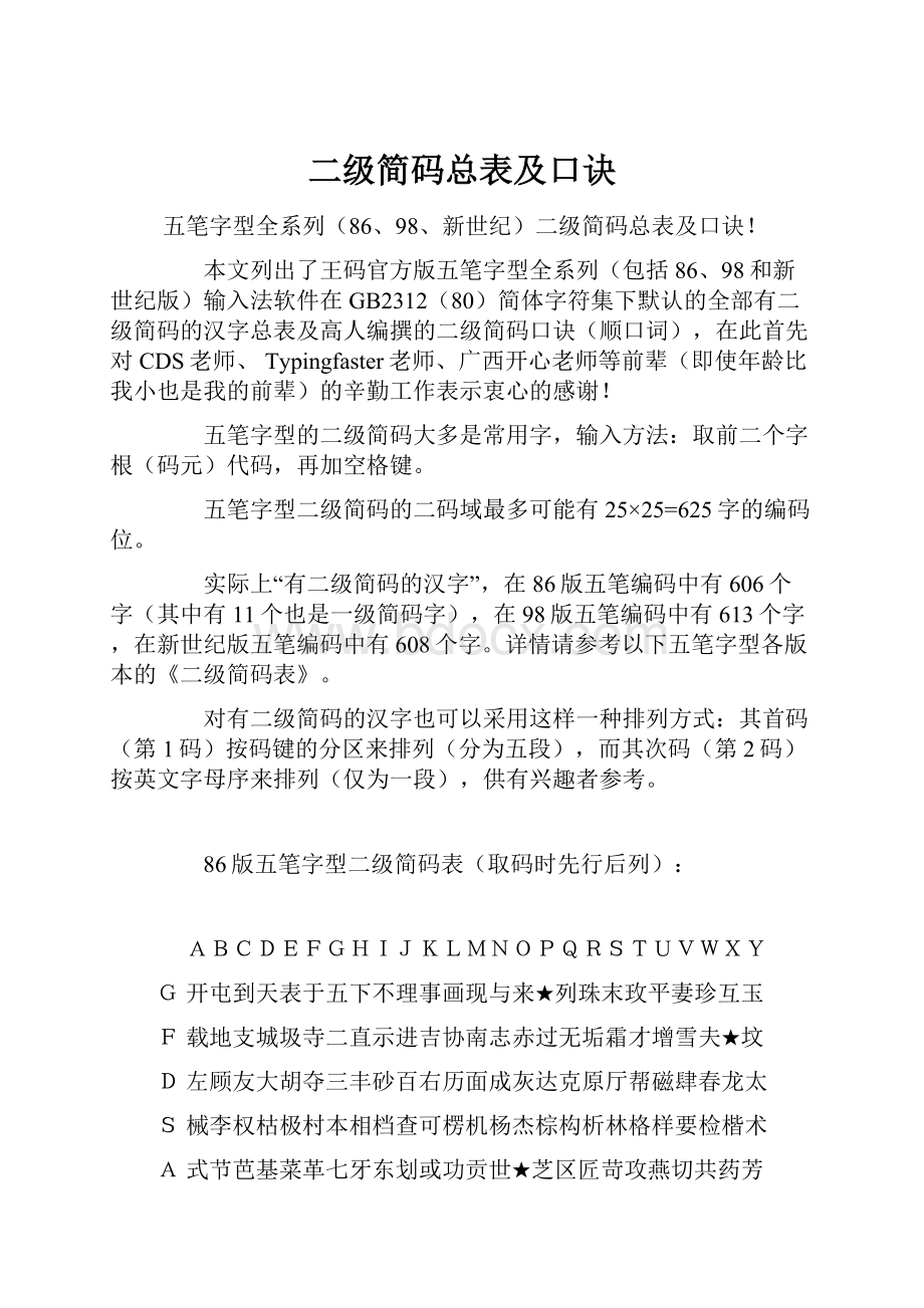 二级简码总表及口诀.docx