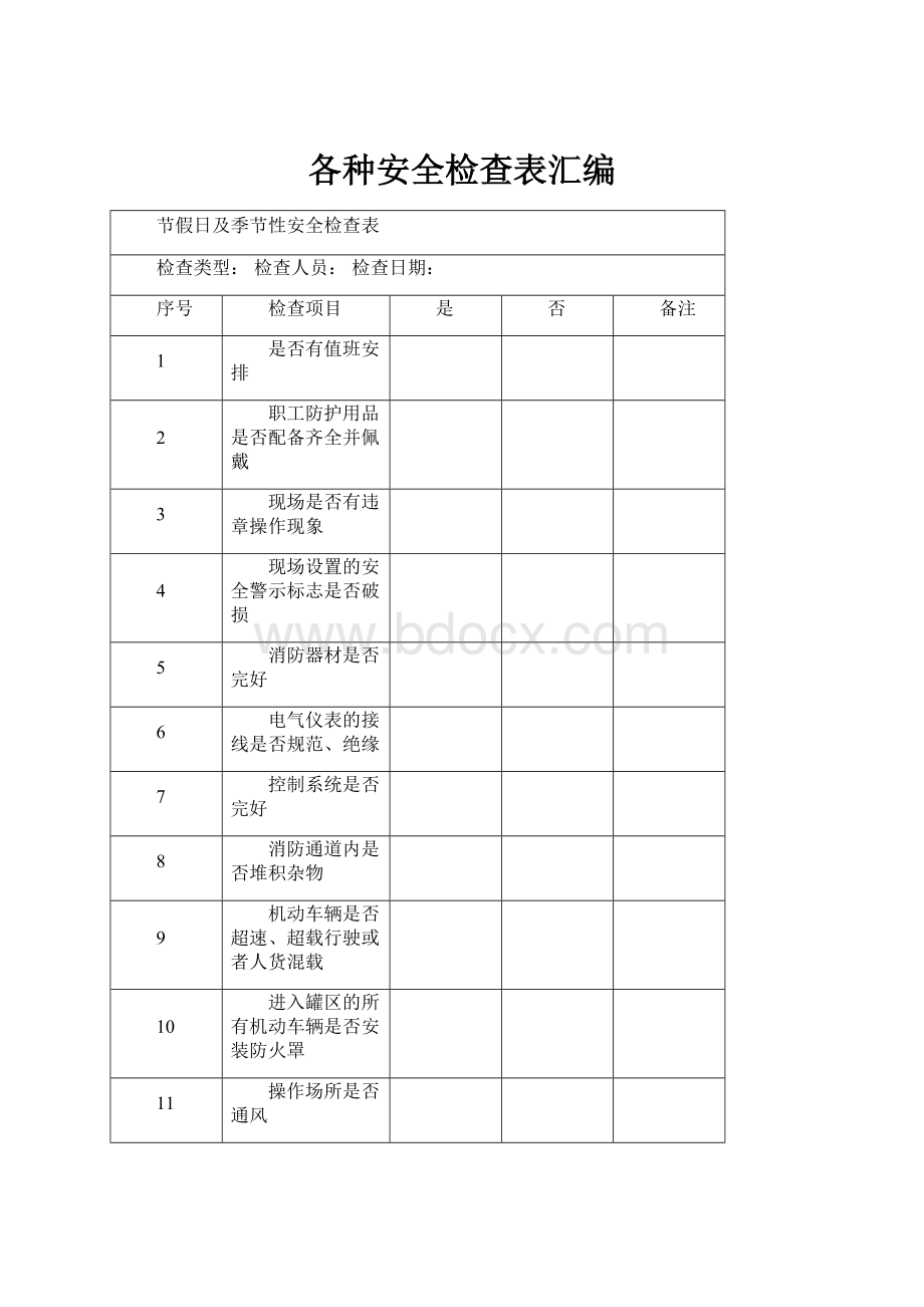 各种安全检查表汇编.docx