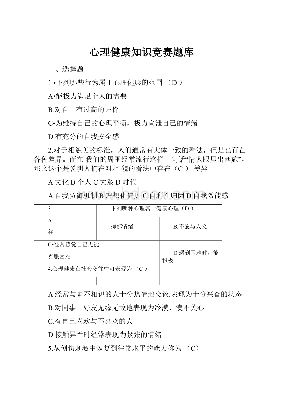 心理健康知识竞赛题库.docx