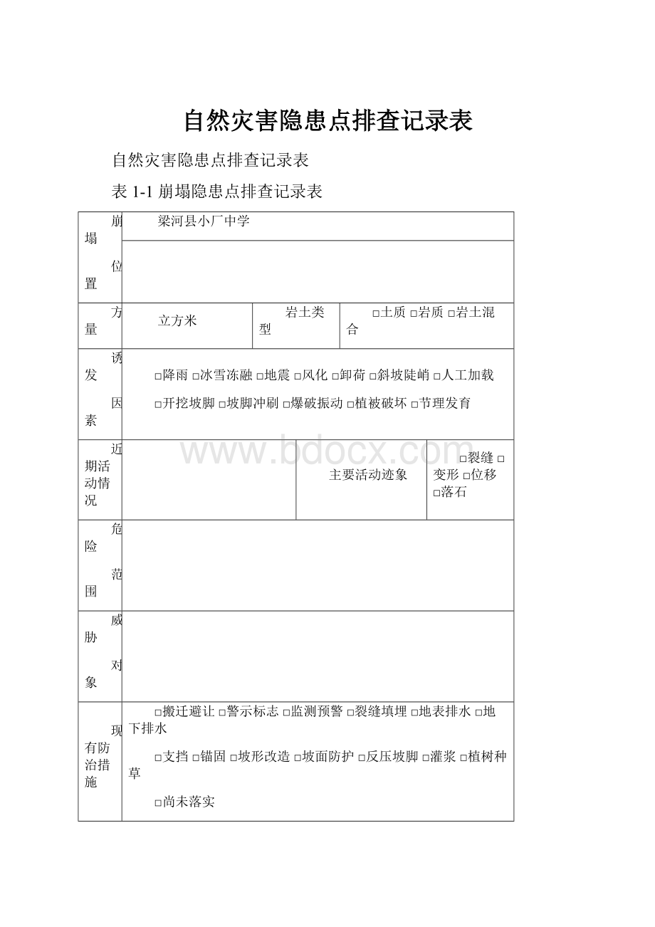 自然灾害隐患点排查记录表.docx