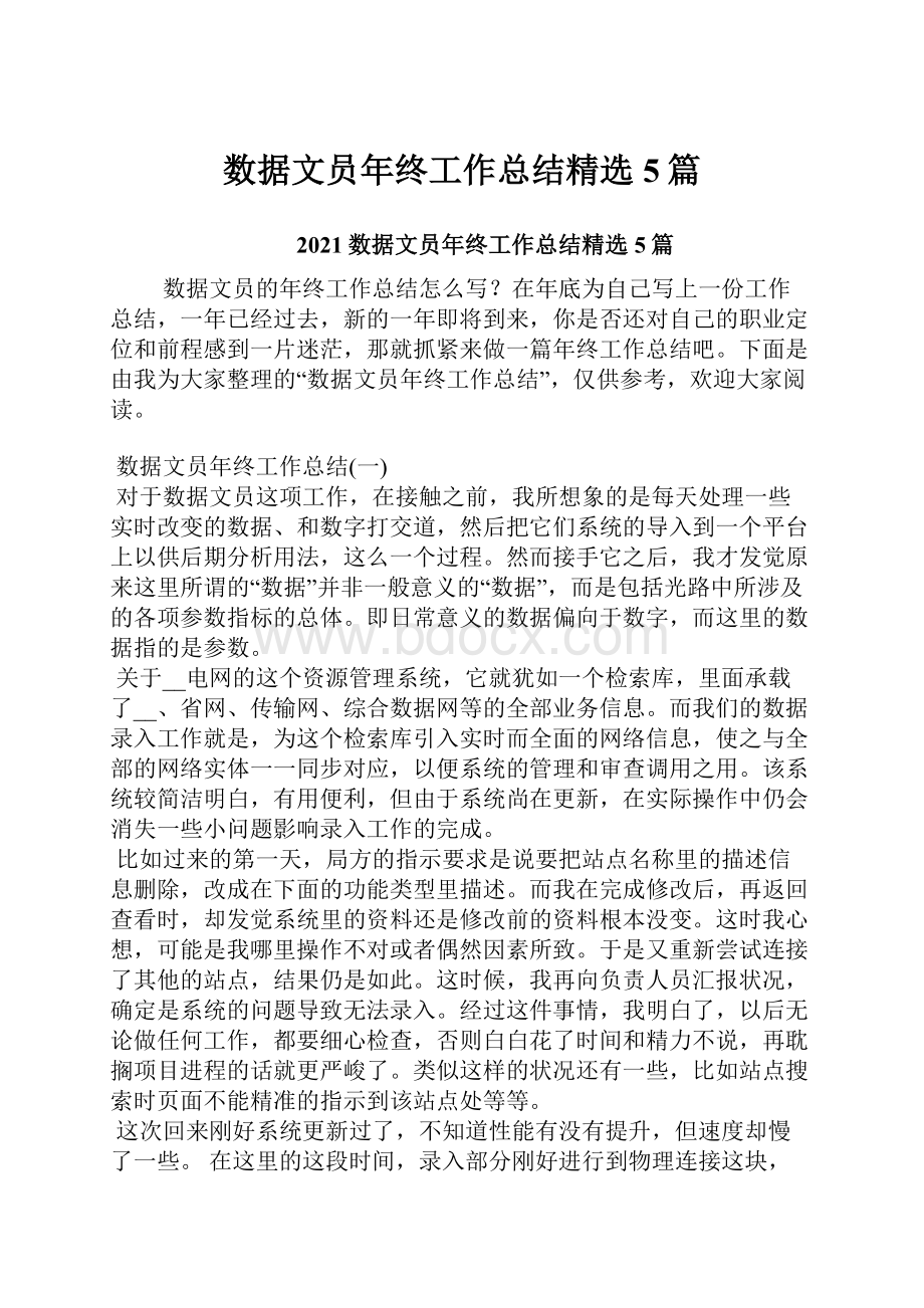 数据文员年终工作总结精选5篇.docx