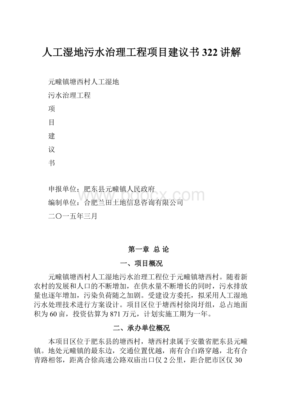 人工湿地污水治理工程项目建议书322讲解.docx