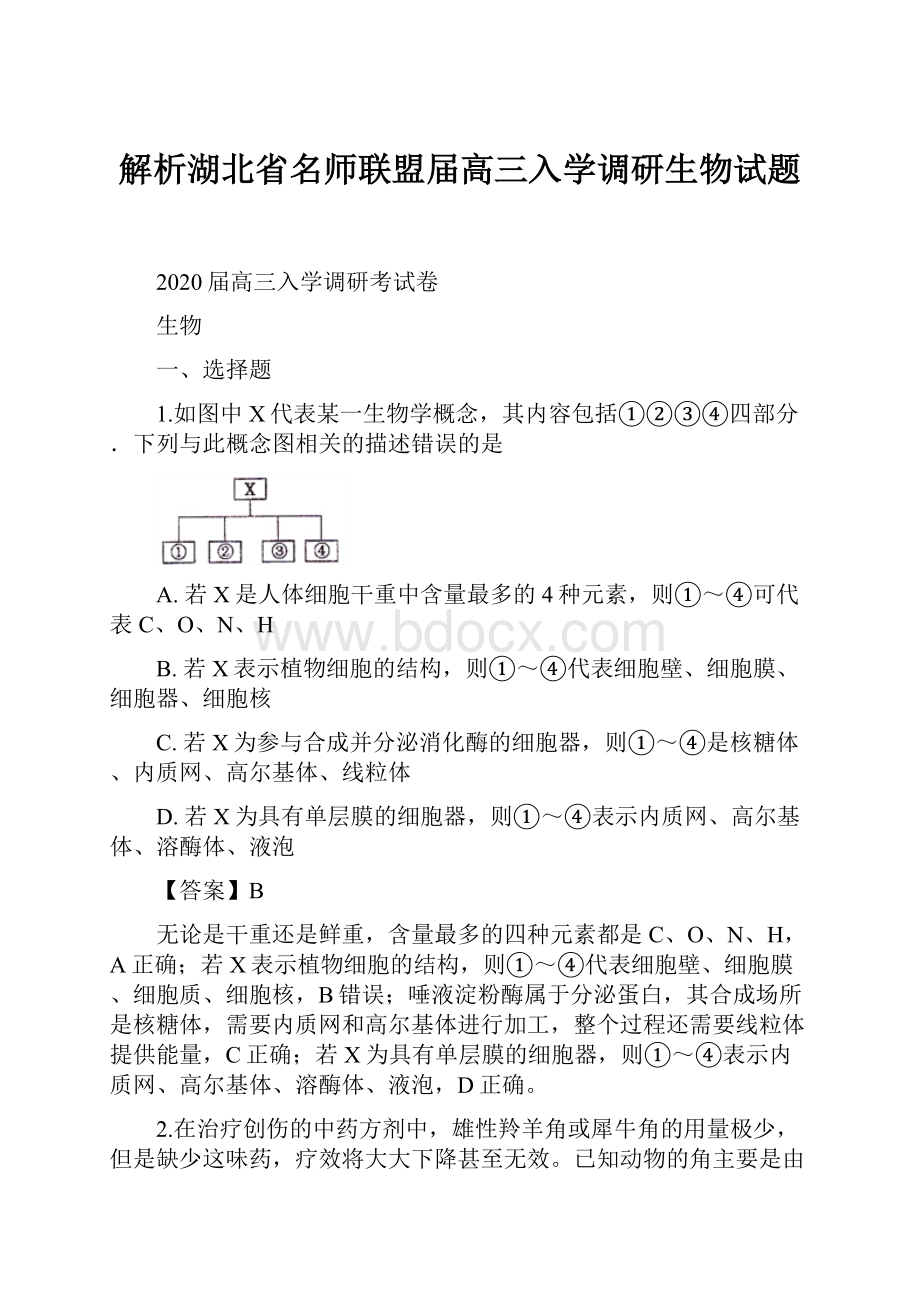 解析湖北省名师联盟届高三入学调研生物试题.docx_第1页