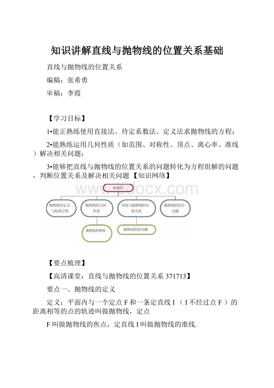 知识讲解直线与抛物线的位置关系基础.docx_第1页