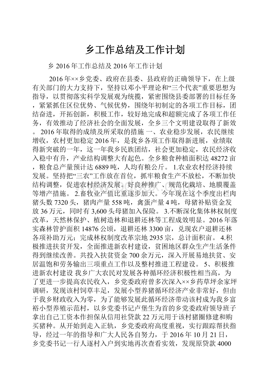 乡工作总结及工作计划.docx