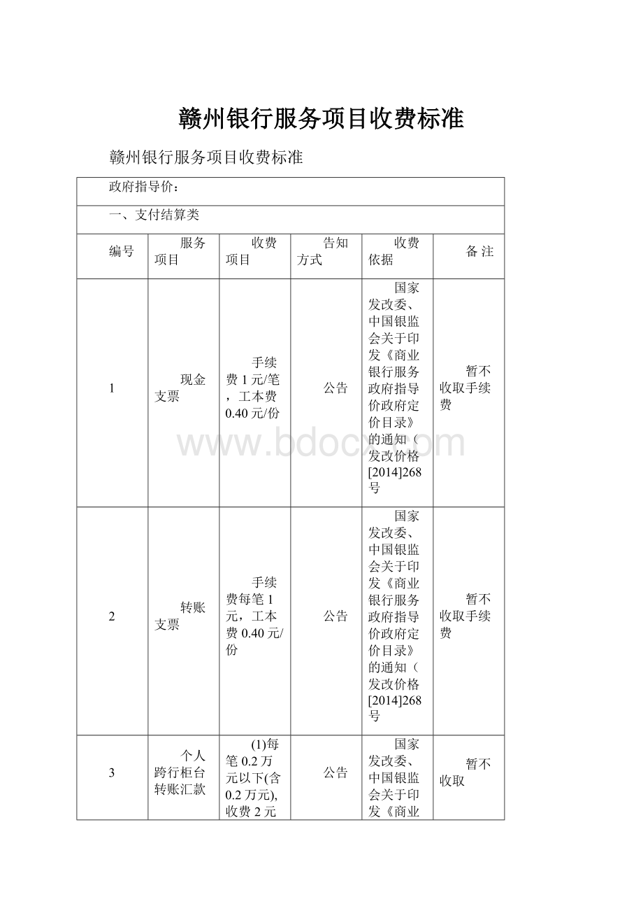 赣州银行服务项目收费标准.docx_第1页