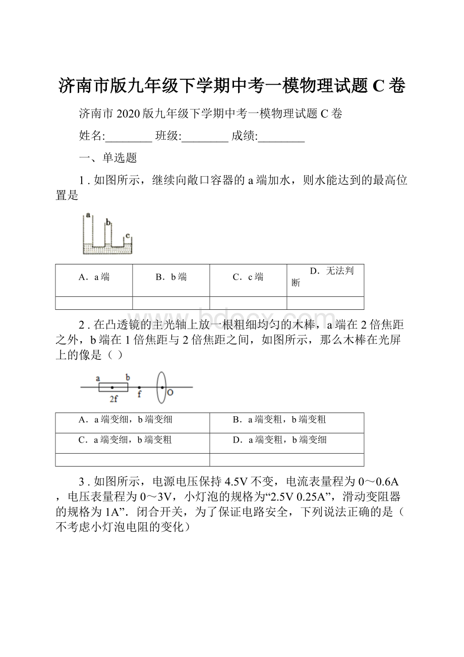 济南市版九年级下学期中考一模物理试题C卷.docx