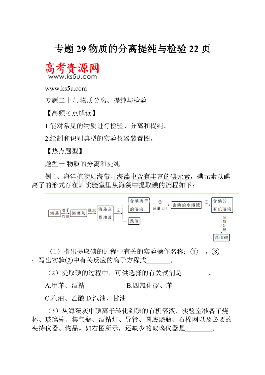 专题29物质的分离提纯与检验22页.docx