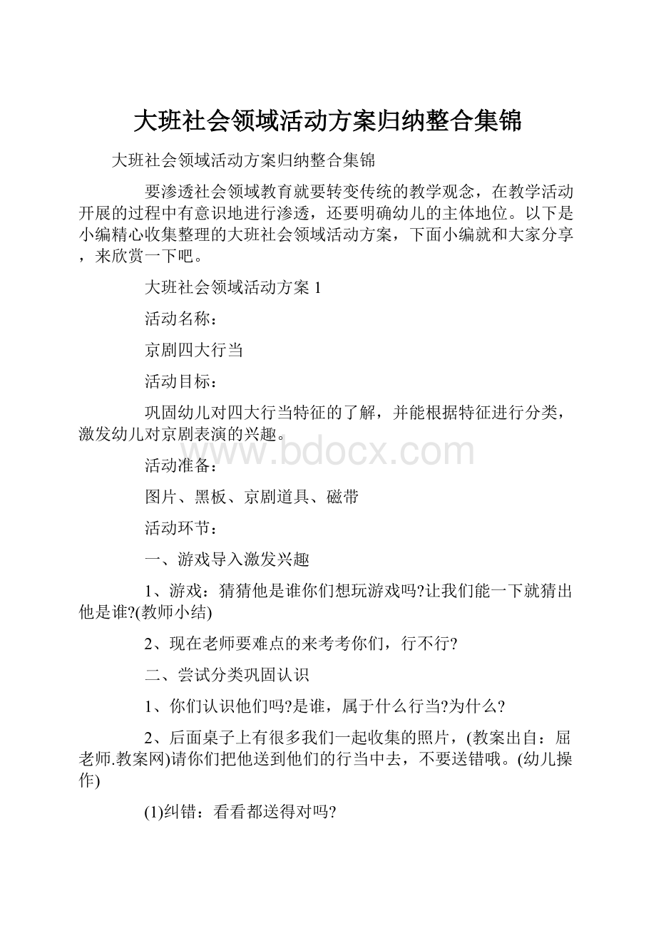 大班社会领域活动方案归纳整合集锦.docx