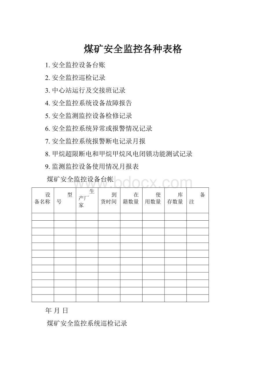 煤矿安全监控各种表格.docx