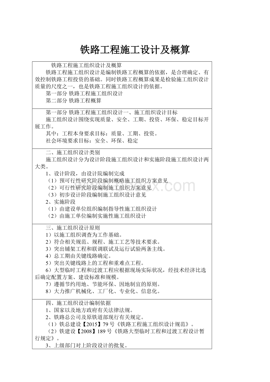 铁路工程施工设计及概算.docx_第1页