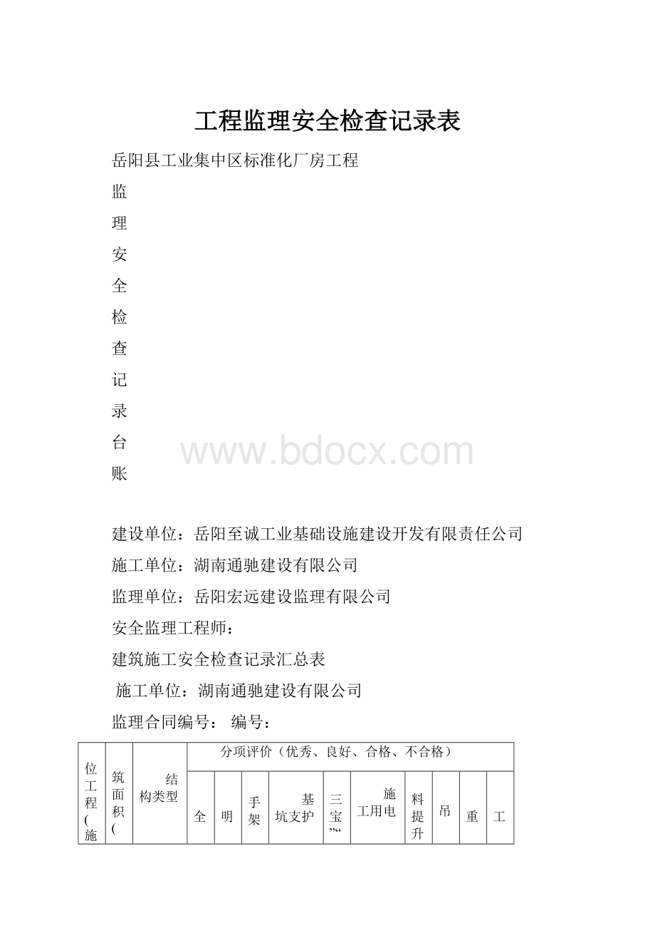 工程监理安全检查记录表.docx