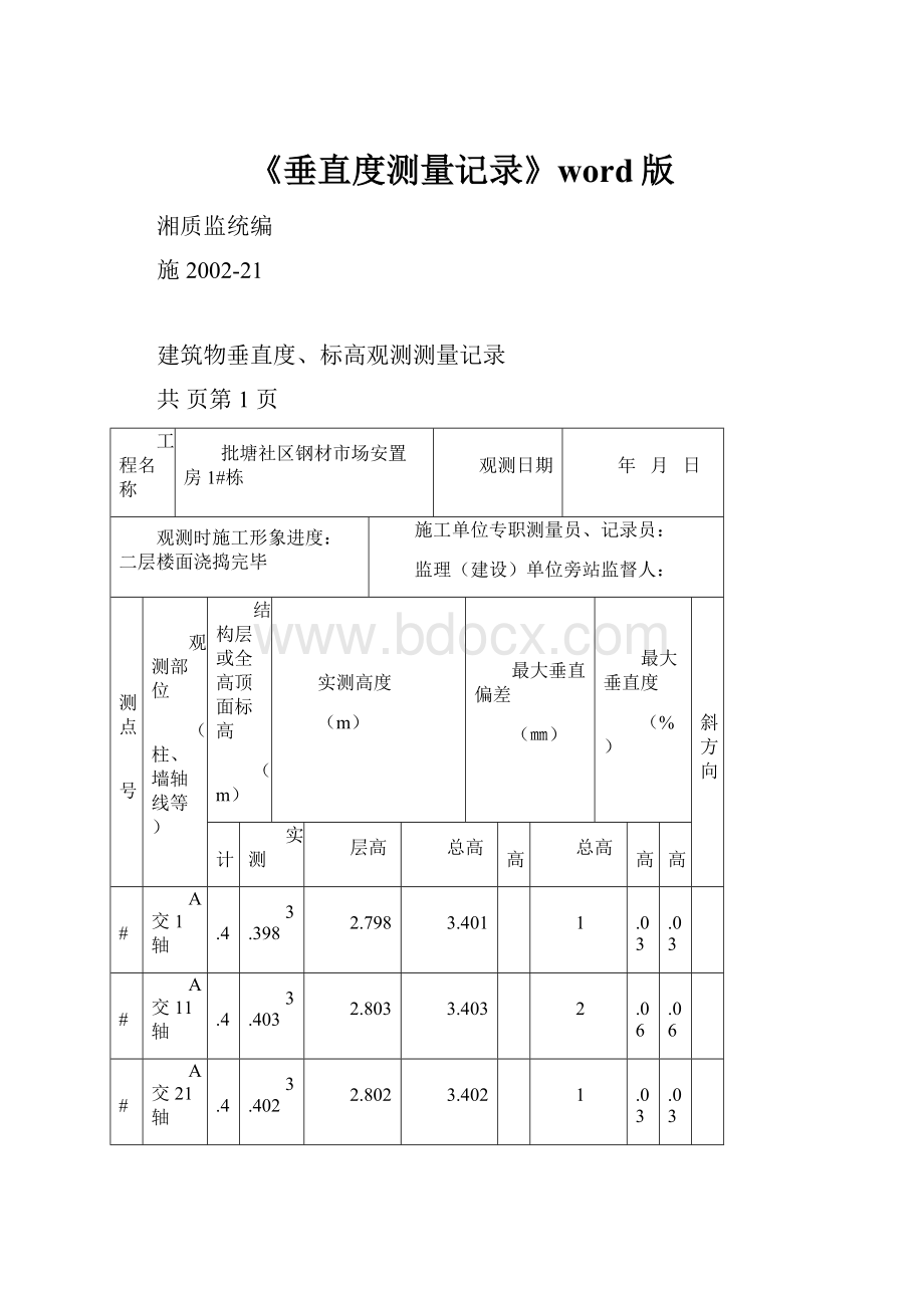 《垂直度测量记录》word版.docx