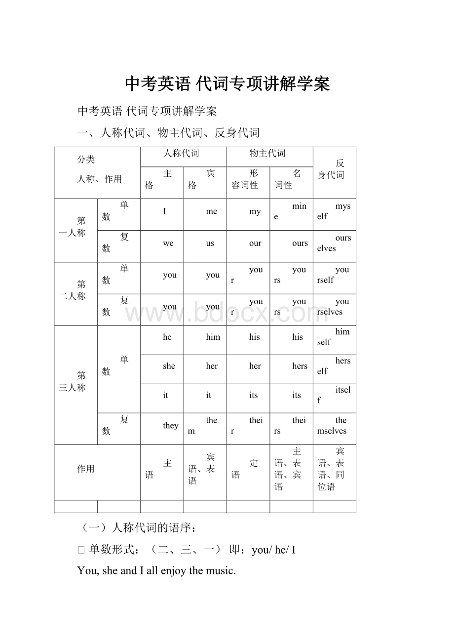 中考英语代词专项讲解学案.docx