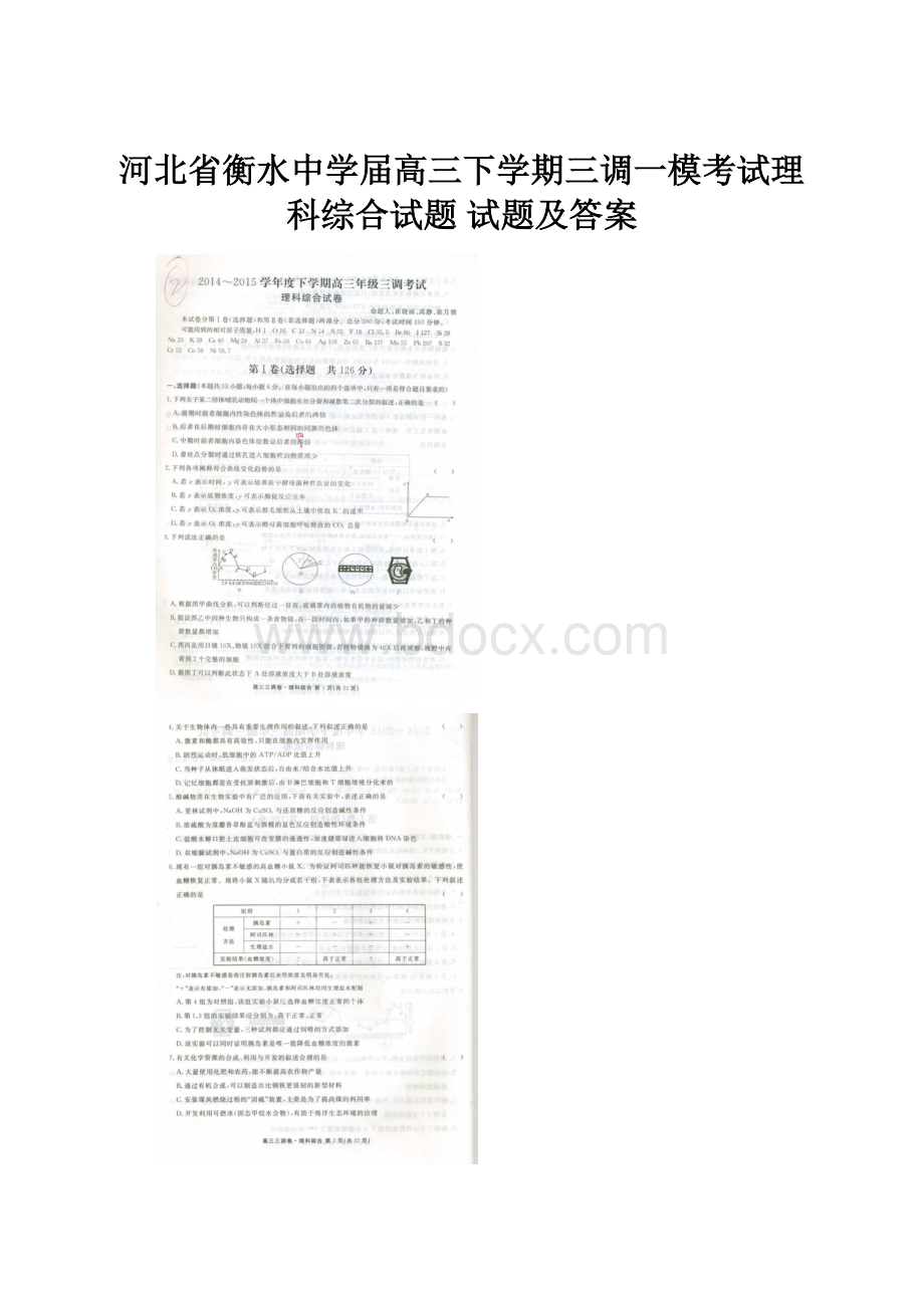 河北省衡水中学届高三下学期三调一模考试理科综合试题 试题及答案.docx