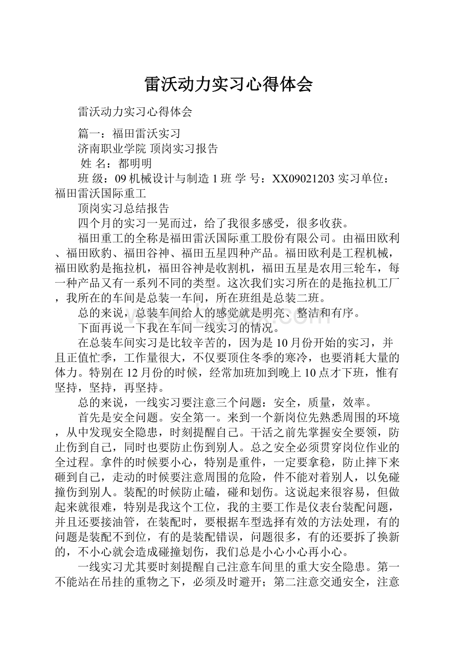 雷沃动力实习心得体会.docx