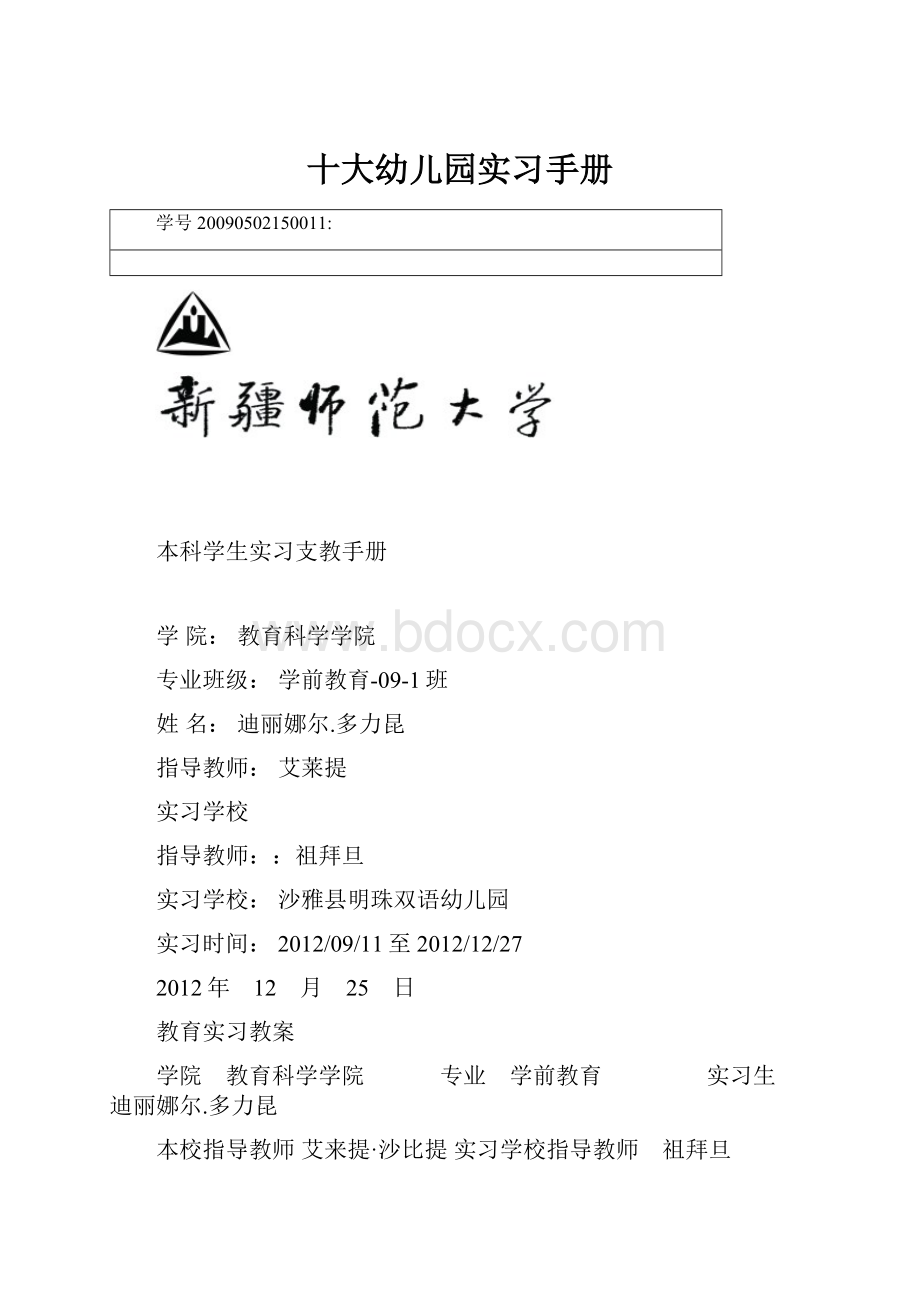 十大幼儿园实习手册.docx