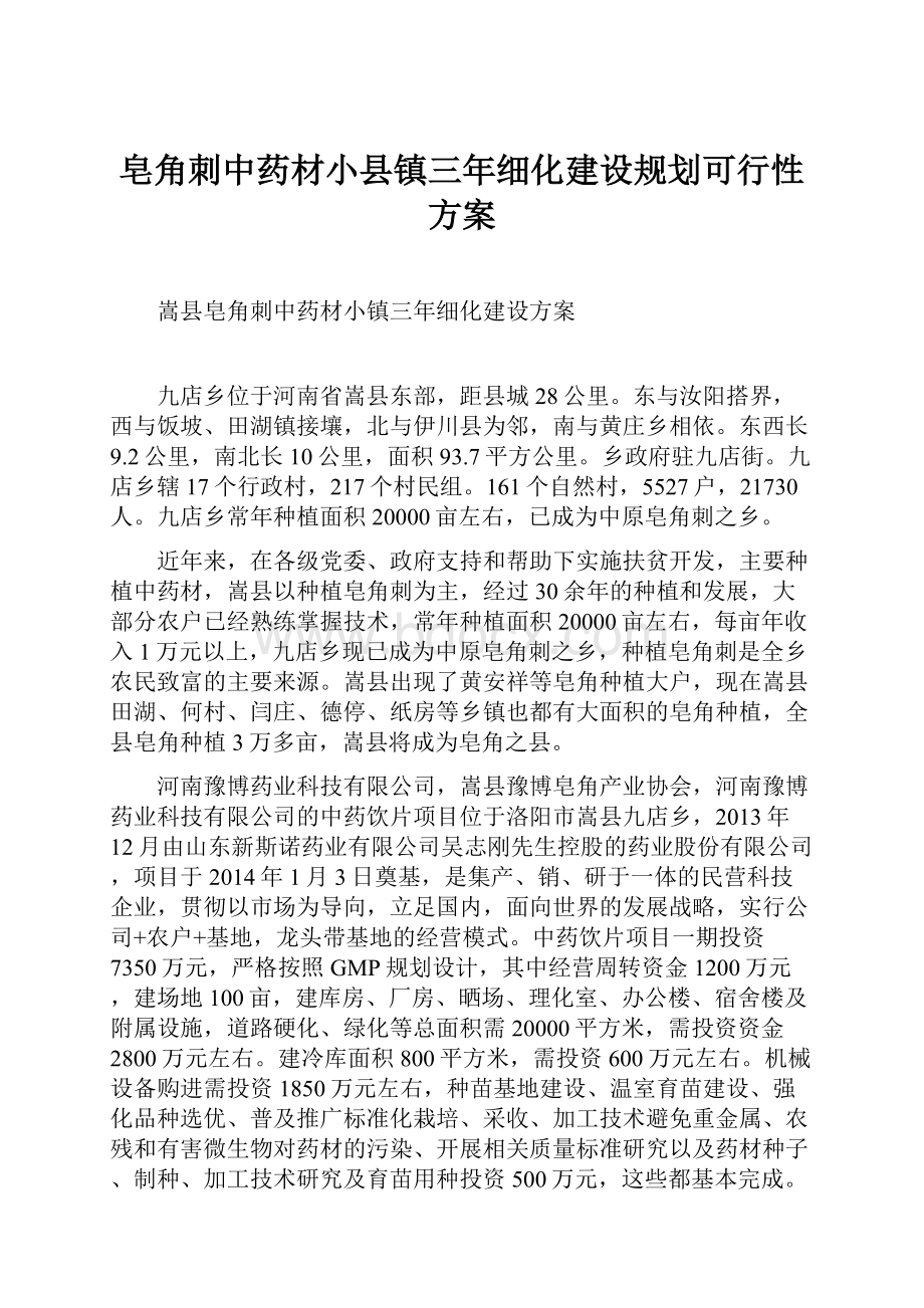 皂角刺中药材小县镇三年细化建设规划可行性方案.docx