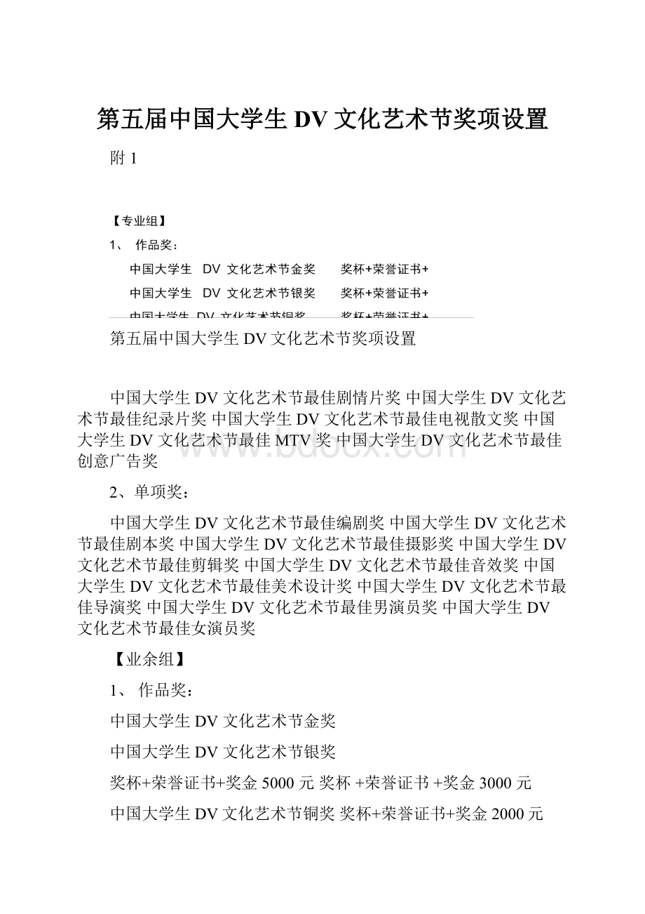 第五届中国大学生DV文化艺术节奖项设置.docx