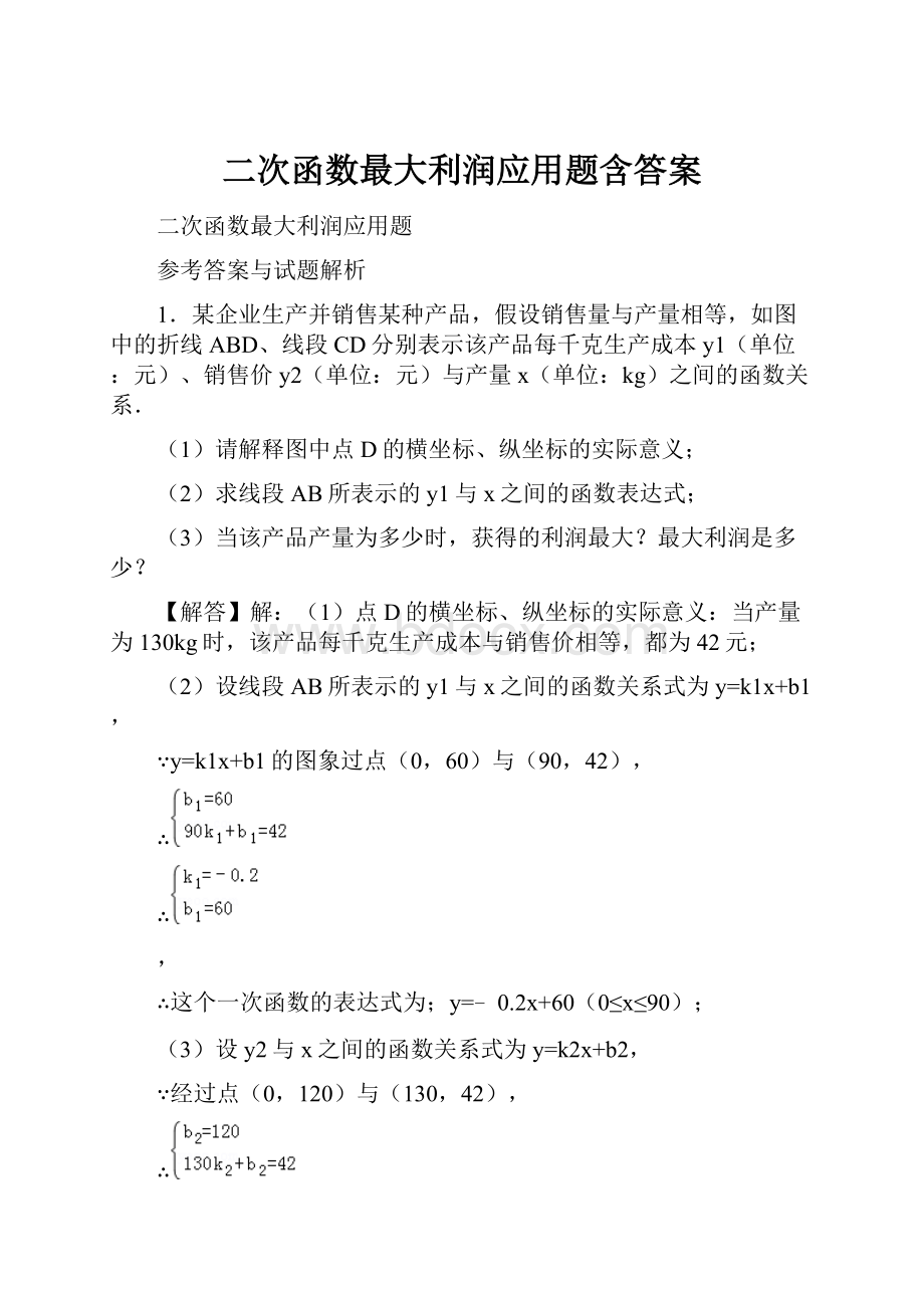 二次函数最大利润应用题含答案.docx