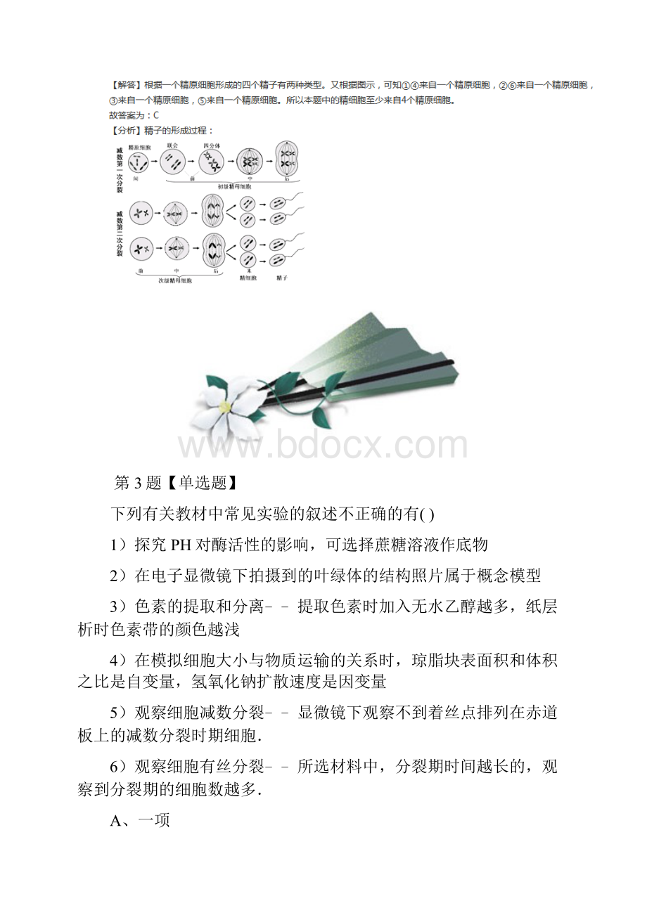 高中生物第二册第3节 减数分裂沪科版复习特训六十七.docx_第3页