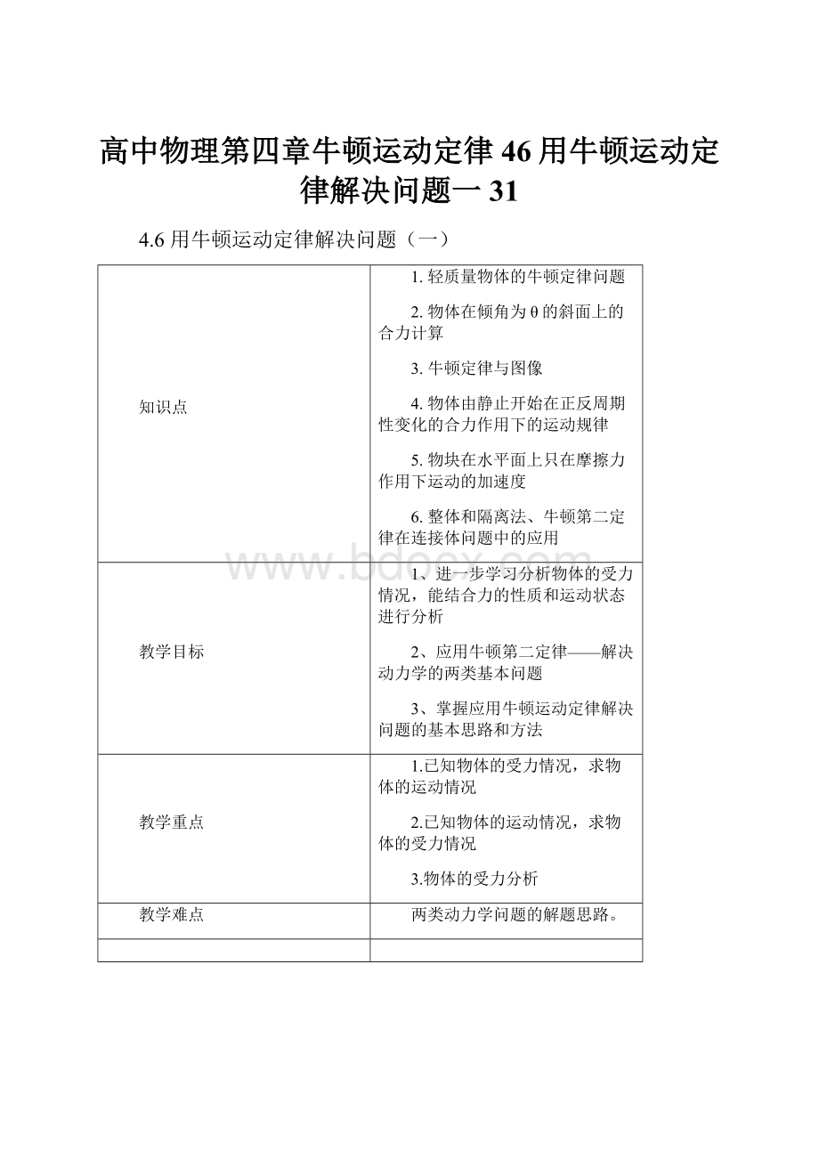 高中物理第四章牛顿运动定律46用牛顿运动定律解决问题一31.docx_第1页