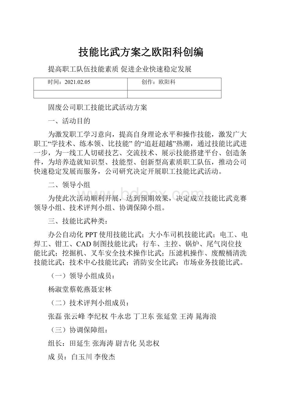 技能比武方案之欧阳科创编.docx