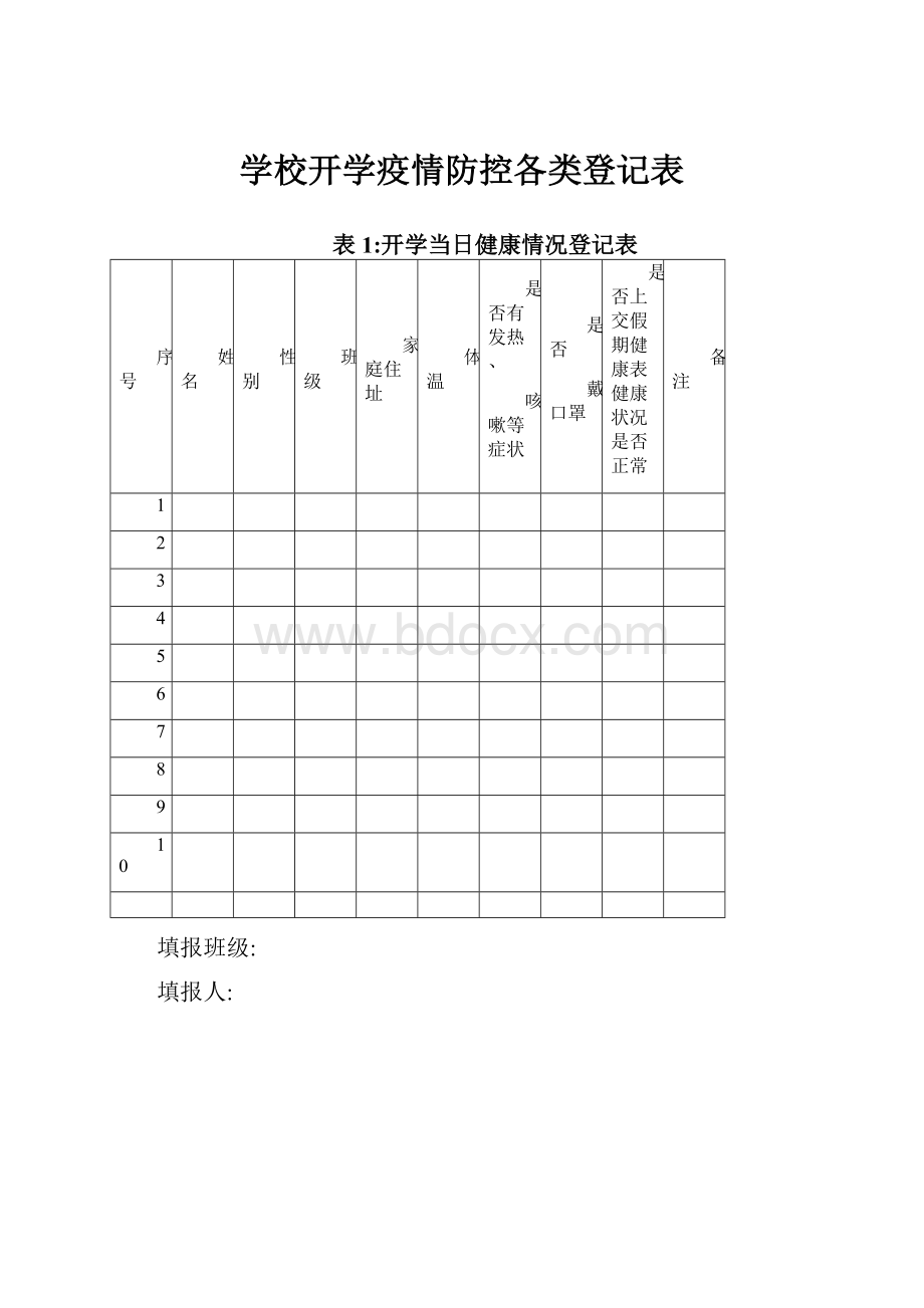 学校开学疫情防控各类登记表.docx_第1页