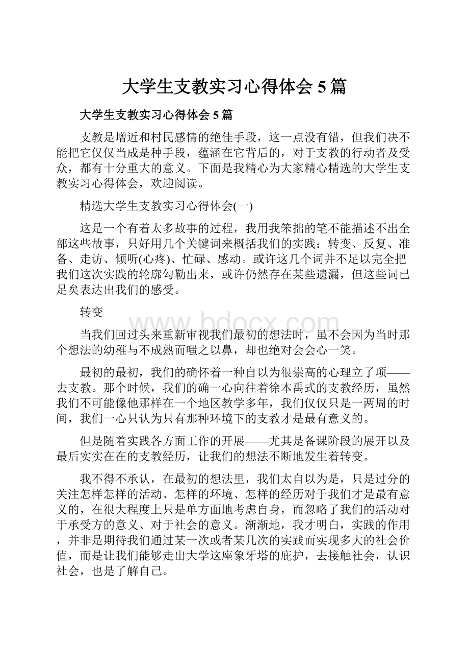 大学生支教实习心得体会5篇.docx