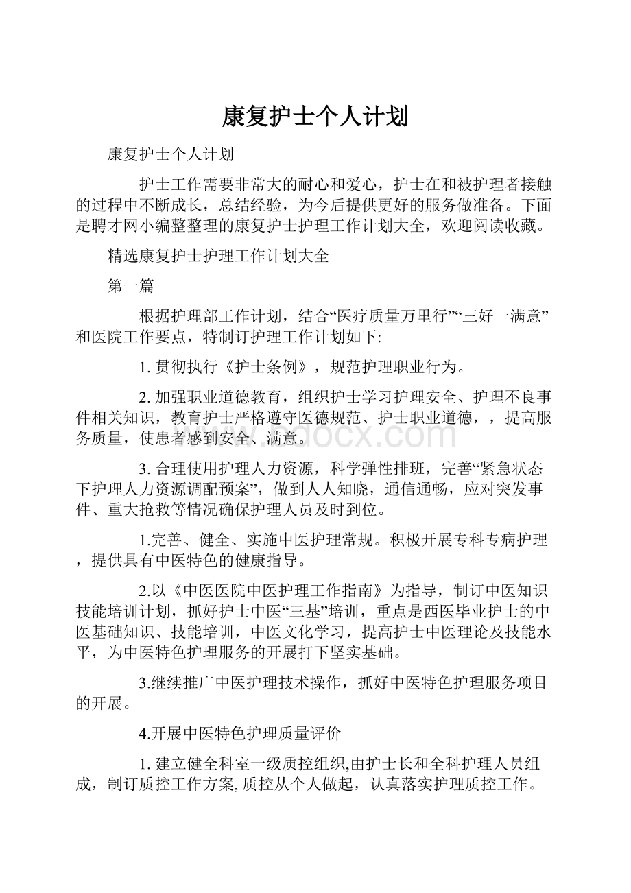 康复护士个人计划.docx