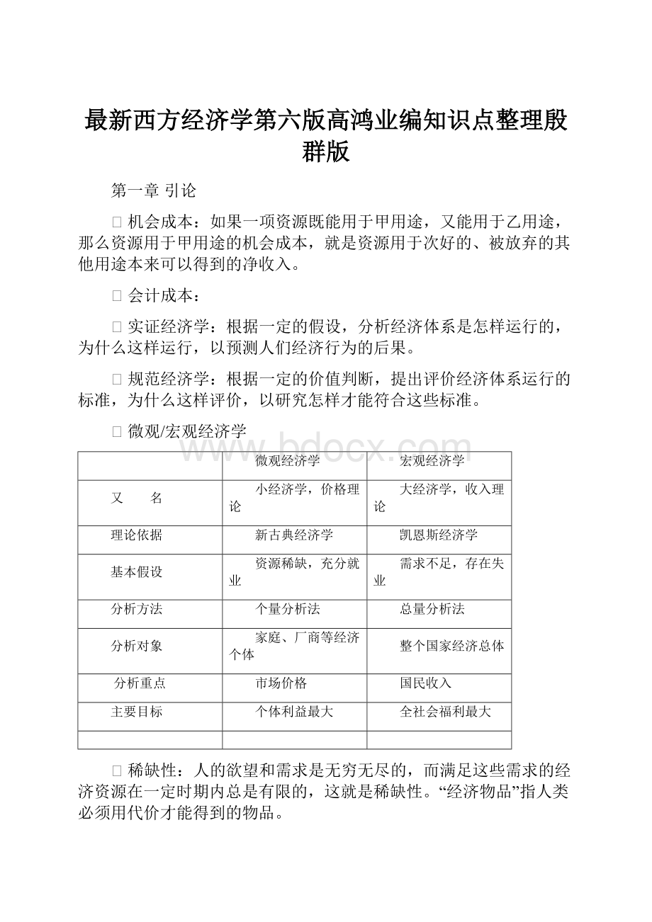 最新西方经济学第六版高鸿业编知识点整理殷群版.docx