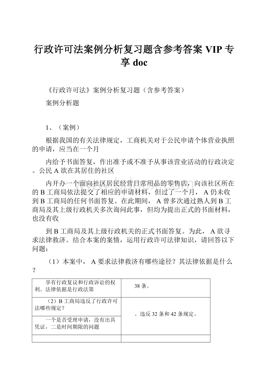 行政许可法案例分析复习题含参考答案VIP专享doc.docx_第1页