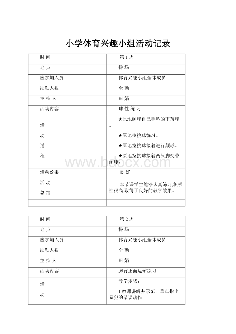 小学体育兴趣小组活动记录.docx_第1页