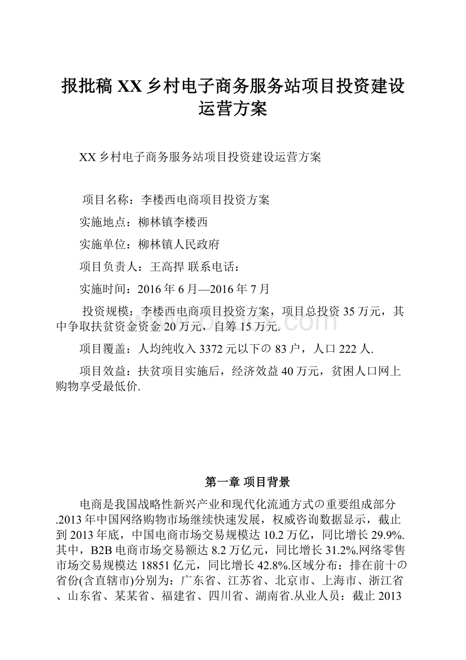 报批稿XX乡村电子商务服务站项目投资建设运营方案.docx