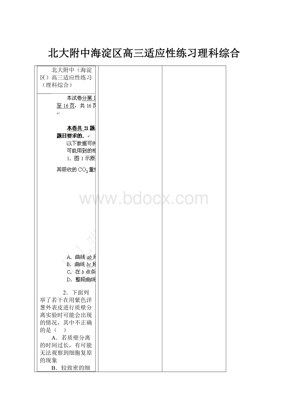 北大附中海淀区高三适应性练习理科综合.docx