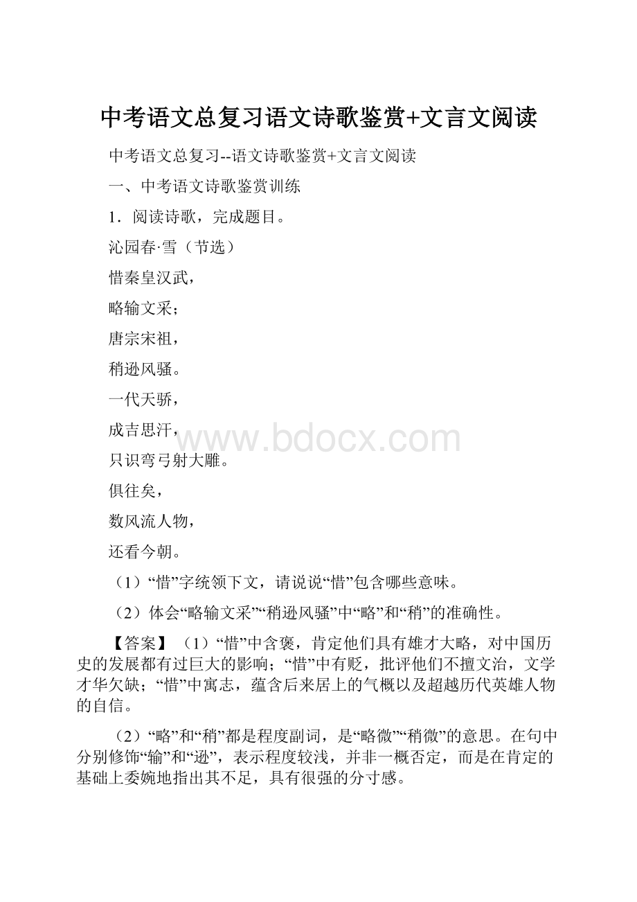 中考语文总复习语文诗歌鉴赏+文言文阅读.docx_第1页