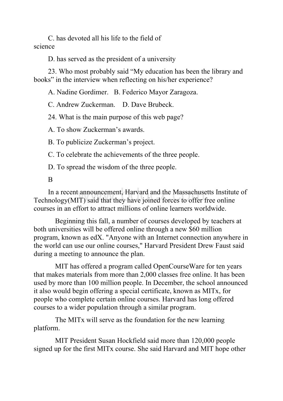 安徽省黄山市普通高中届高三八校联考英语精校Word版含答案.docx_第3页