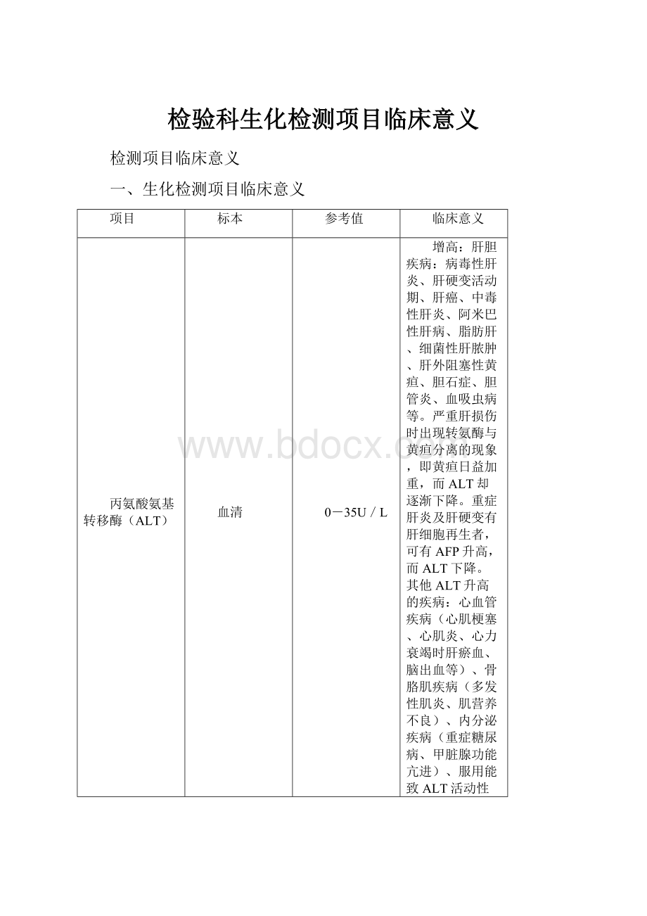 检验科生化检测项目临床意义.docx