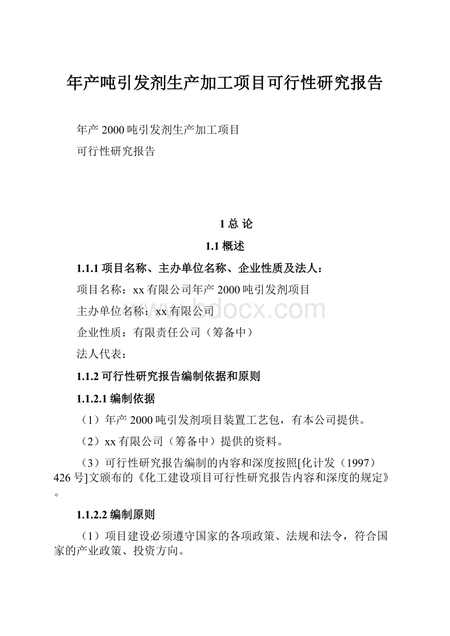 年产吨引发剂生产加工项目可行性研究报告.docx