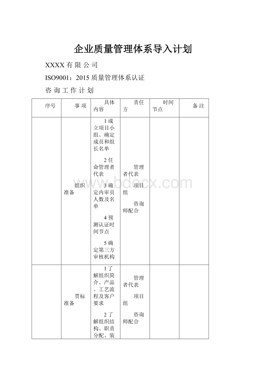 企业质量管理体系导入计划.docx