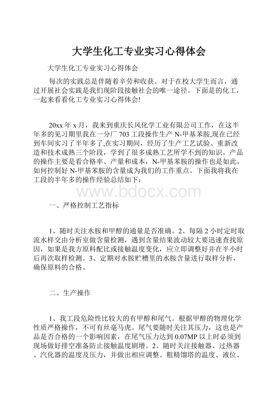 大学生化工专业实习心得体会.docx