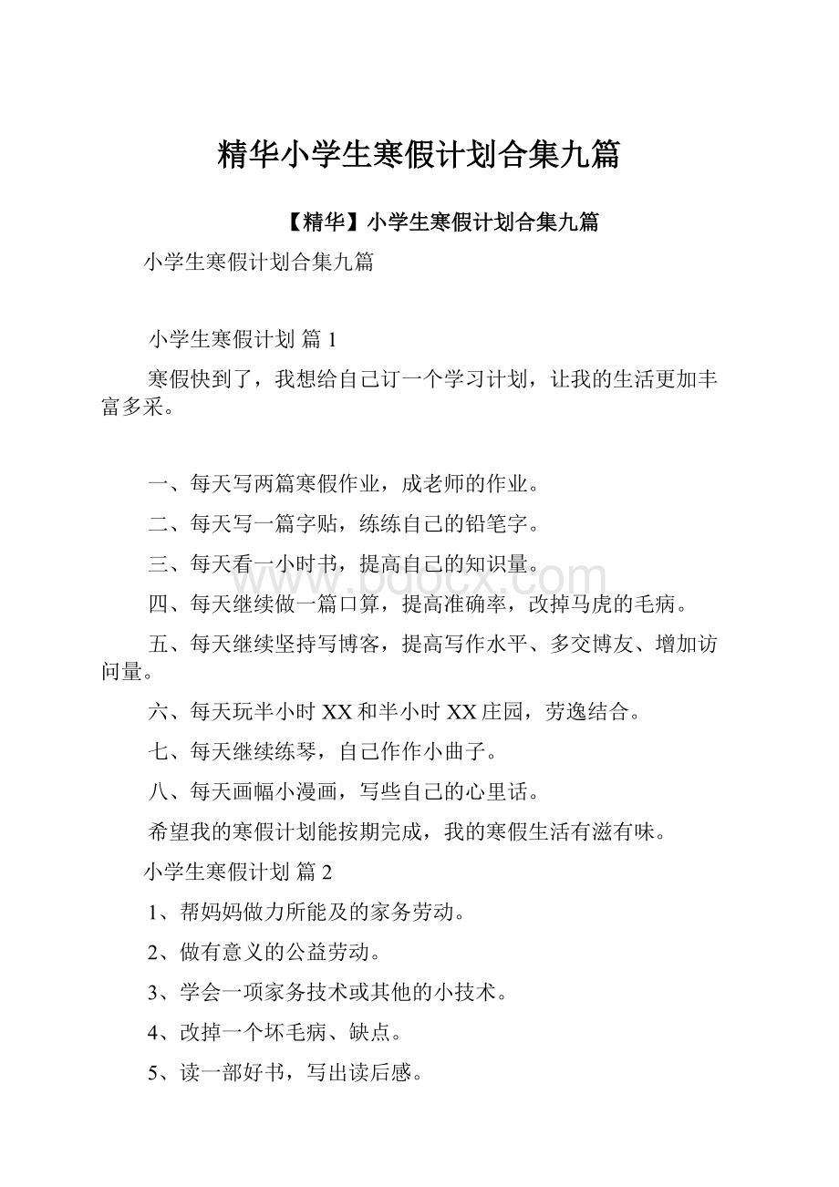 精华小学生寒假计划合集九篇.docx