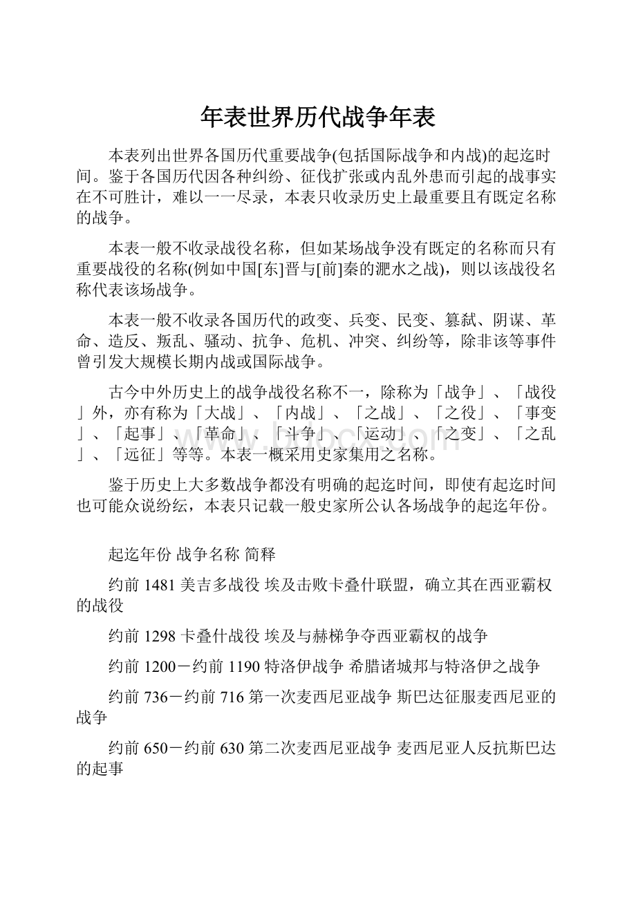 年表世界历代战争年表.docx_第1页