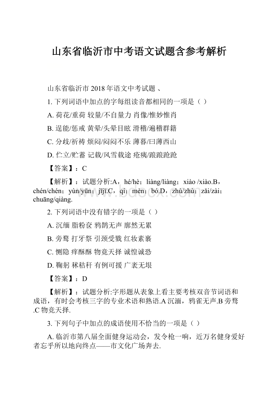 山东省临沂市中考语文试题含参考解析.docx